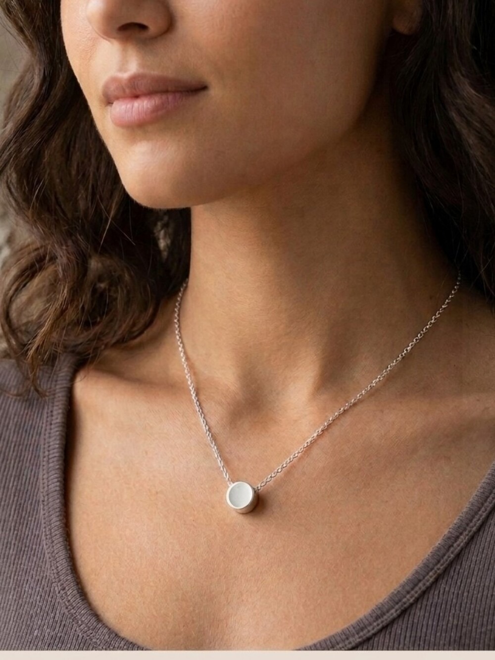 S.Leaf Minimalist Cylinder Pendant Sterling Silver Necklace - Picture 3 of 3